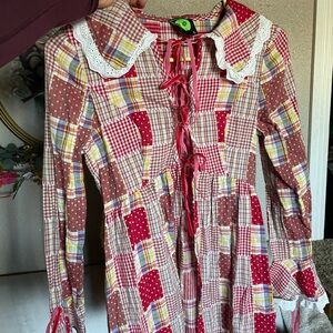 Tunnel Vision Plaid top  with Lace Collar